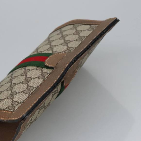 GUCCI GG Plus Supreme web sherry Clutch Bag PVC Leather Beige Auth th5429 - Picture 6 of 16